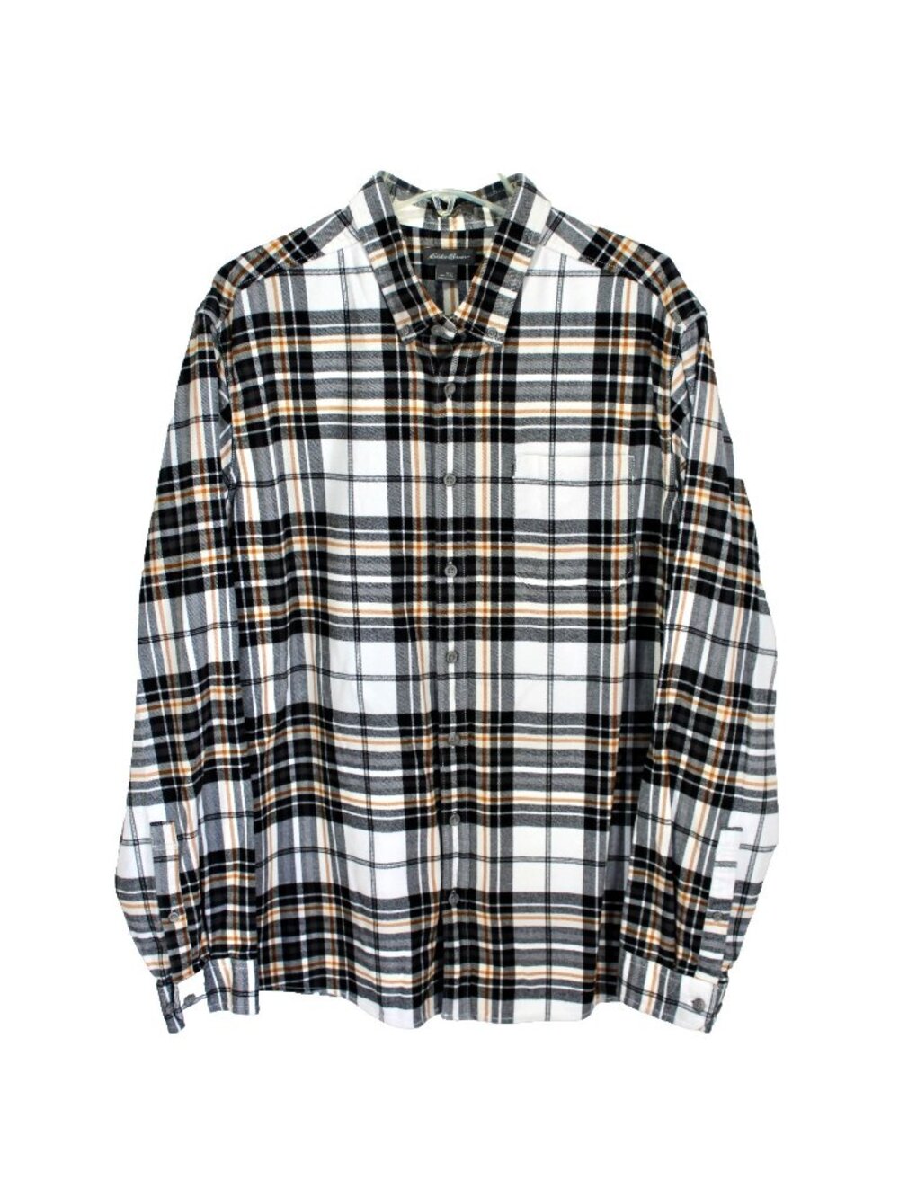 Eddie Bauer Classic Fit Flannel Shirt Mens Size TXL Black Ivory Plaid Cotton